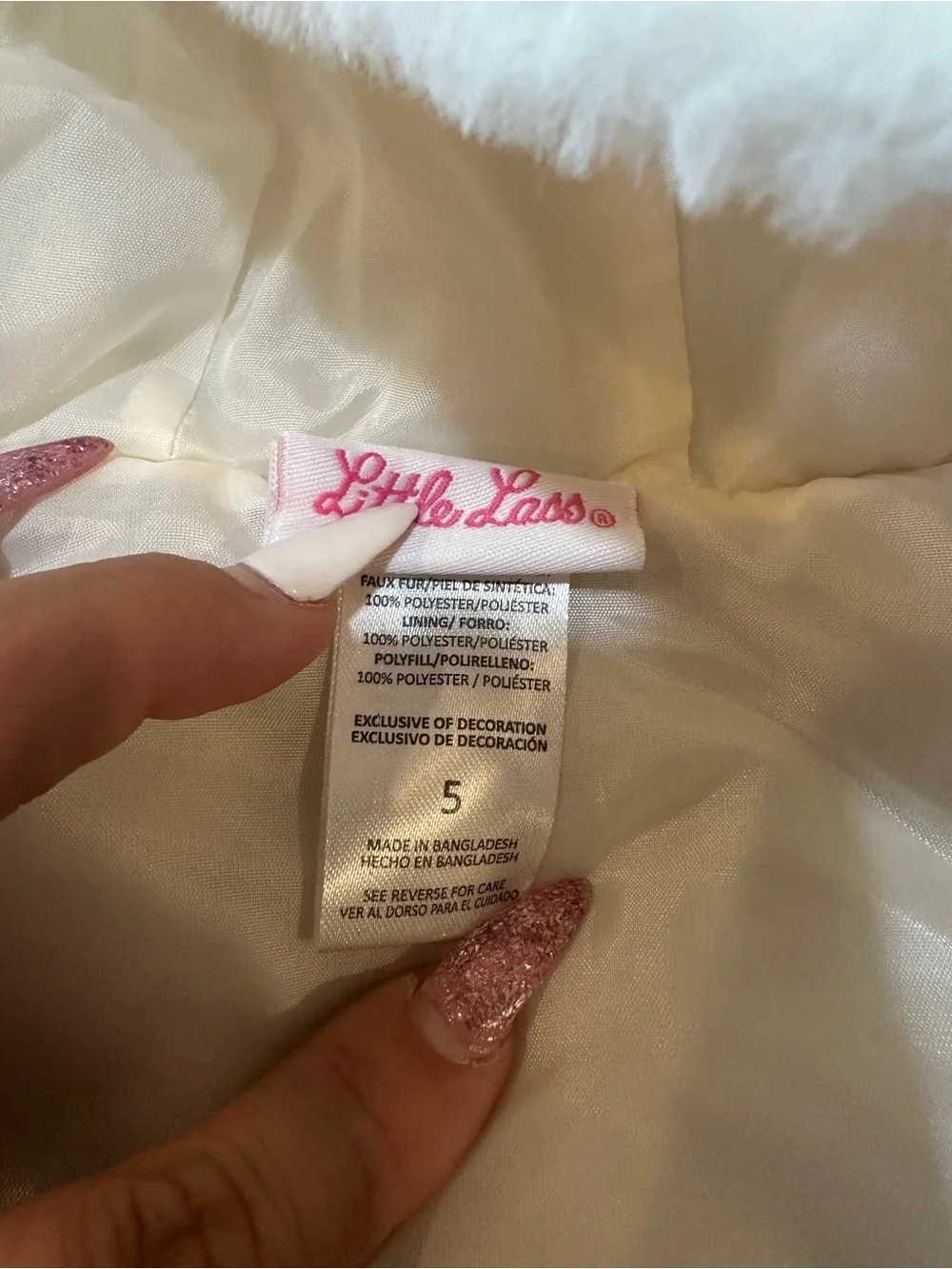 Little Lass Pearl White Quilted Hooded Vest with Pink Logo